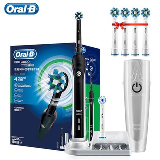 Оригинальная ультразвуковая электрическая зубная щетка Oral B Pro4000, индуктивная перезаряжаемая, отбеливание зубов, глубокая чистка полости рта, подарок, 6 насадок