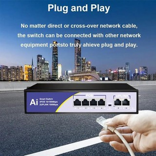 KuWFi POE коммутатор 6 портов 100 Мбит/с Ethernet Smart Switch 4 PoE+2 UpLink с внутренним питанием Офисный домашний сетевой концентратор для IP-камеры